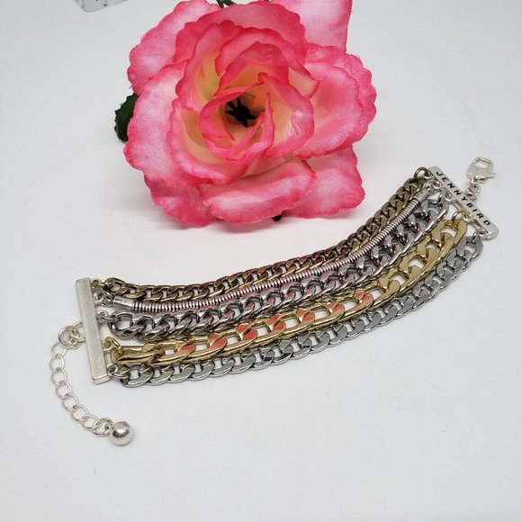 Jenny Bird Austin Cuff Mixed Metal Stacked Layered Chain Bracelet - Picture 7 of 12